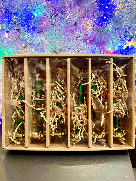 BOX OF 6 RED & GREEN GLASS CLIP ON CANDLES 4524922