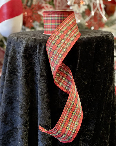 RED & GREEEN TARTAN 2.5 INCH WIRE EDGED RIBBON 140162