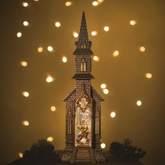GLITTER LANTERN - LARGE NATIVITY CHURCH JJ081