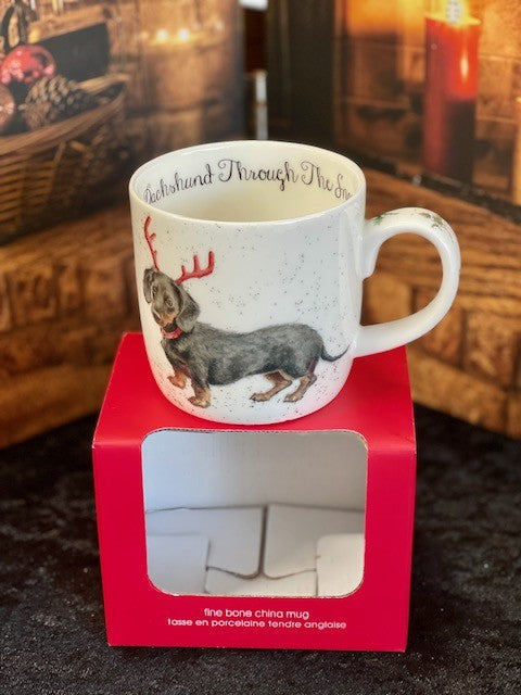 WRENDALE DACHSHUND THROUGH THE SNOW MUG 