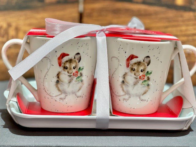 WRENDALE DESIGN MUG WITH TRAY HOLLY JOLLY MICE