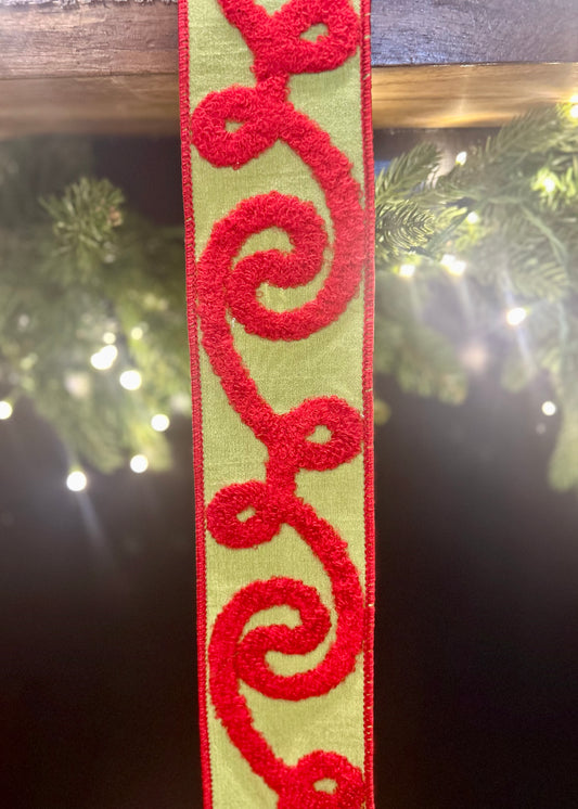 64mm Green Red Scroll Ribbon SOM409