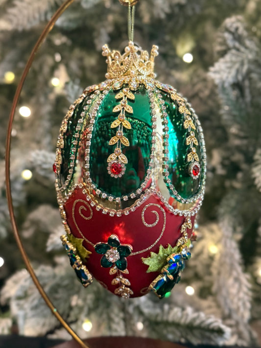 MARK ROBERTS - Red & Green Faberge Jewel Egg Ornament 36-61474
