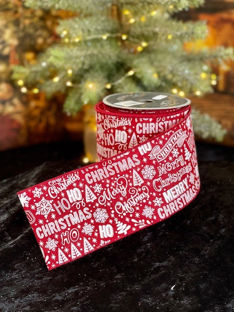 RED MERRY CHRISTMAS WORDS IN WHITE RIBBON RA538-02