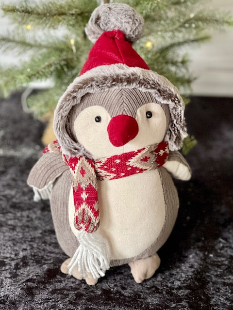 PLUSH PENGUIN WITH RED HAT AD071