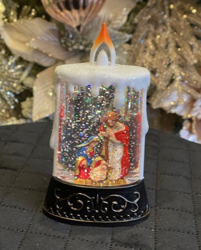 SNOW GLOBE MINI CANDLE WITH NATIVITY LED MJO11