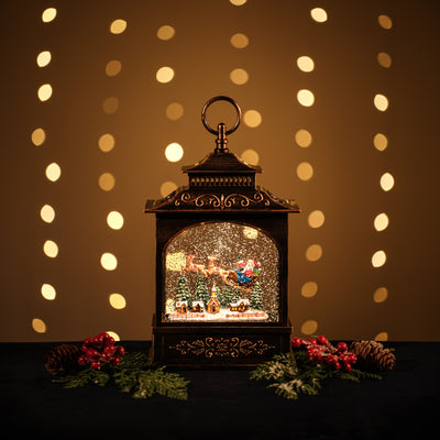 GLITTER LANTERN - BRONZE LANTERN WITH SANTA SLEIGH JT03-1