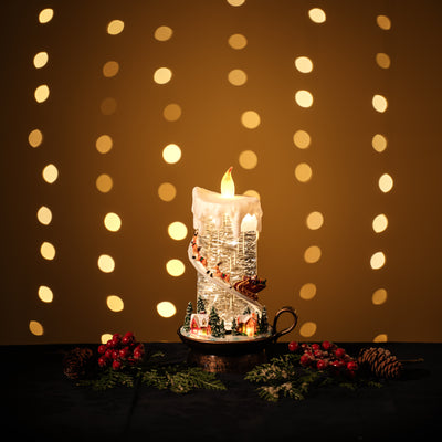 GLITTER LANTERN - CANDLE WITH SANTA SLEIGH JT20-1