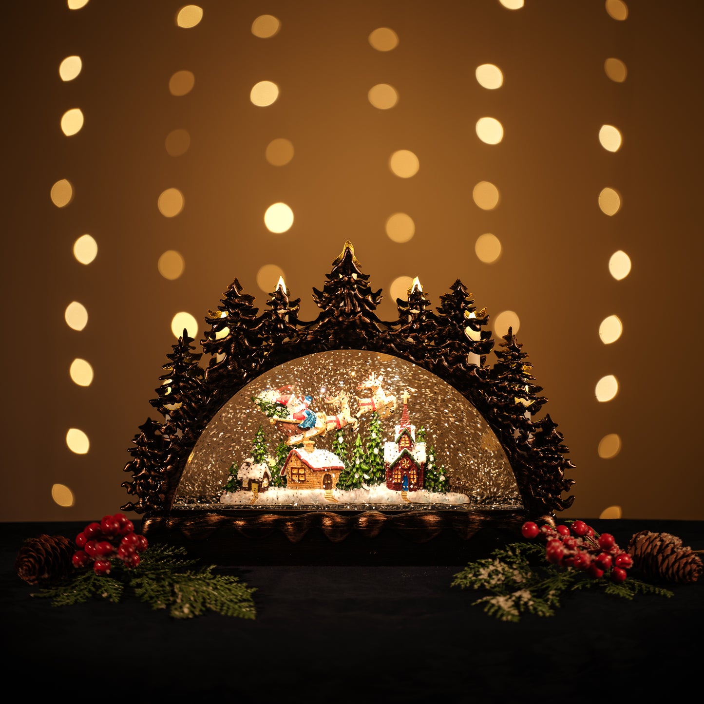 GLITTER LANTERN - CANDLE BRIDGE WITH SANTA SLEIGH JT14-1 