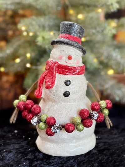 BETHANY LOWE RETRO SNOWMAN WITH GLITTER BERRY GARLAND TL8743