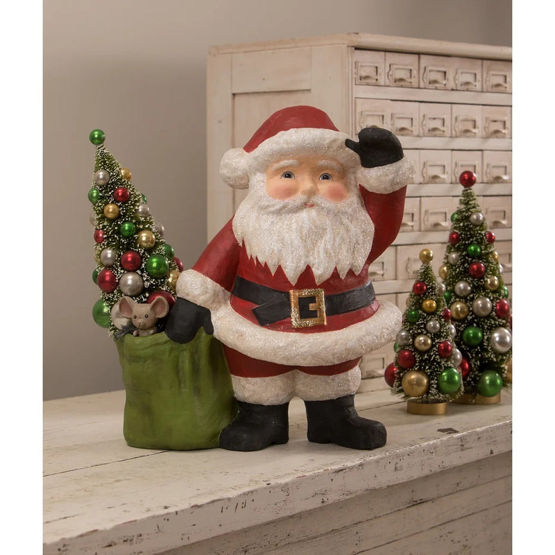 BETHANY LOWE LARGE JOLLY WAVING SANTA WITH BAG PAPER MACHE TJ1311