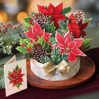 BIRCH POINSETTIA POT POP UP CHRISTMAS CARD