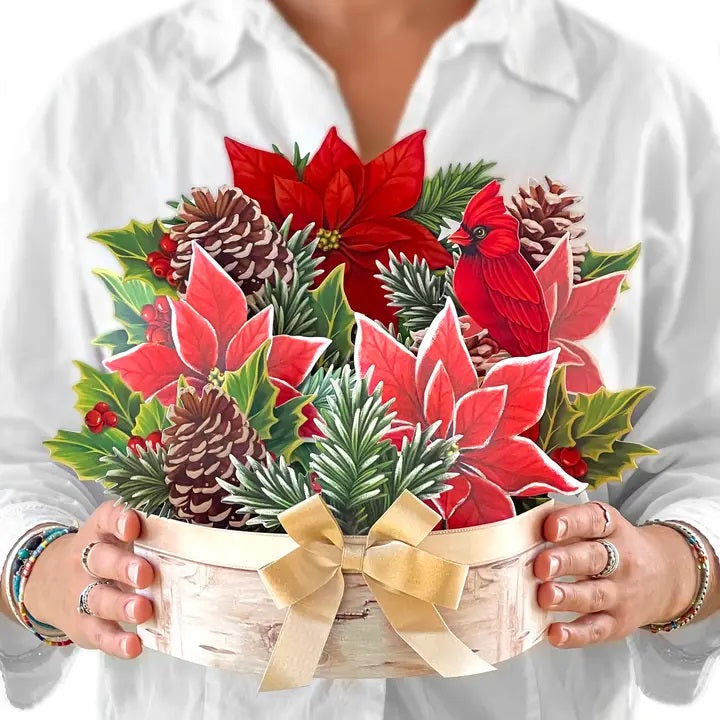 BIRCH POINSETTIA POT POP UP CHRISTMAS CARD