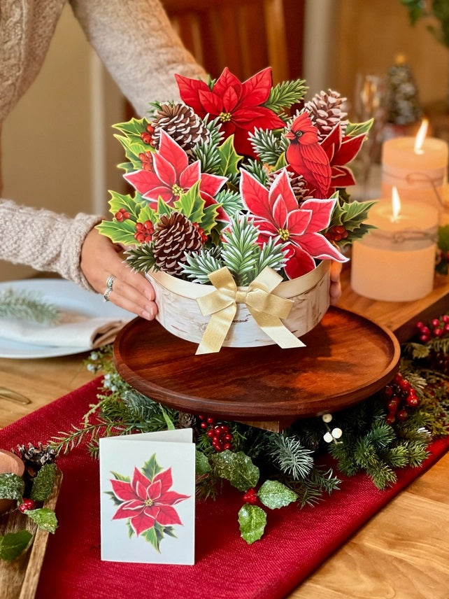 BIRCH POINSETTIA POT POP UP CHRISTMAS CARD