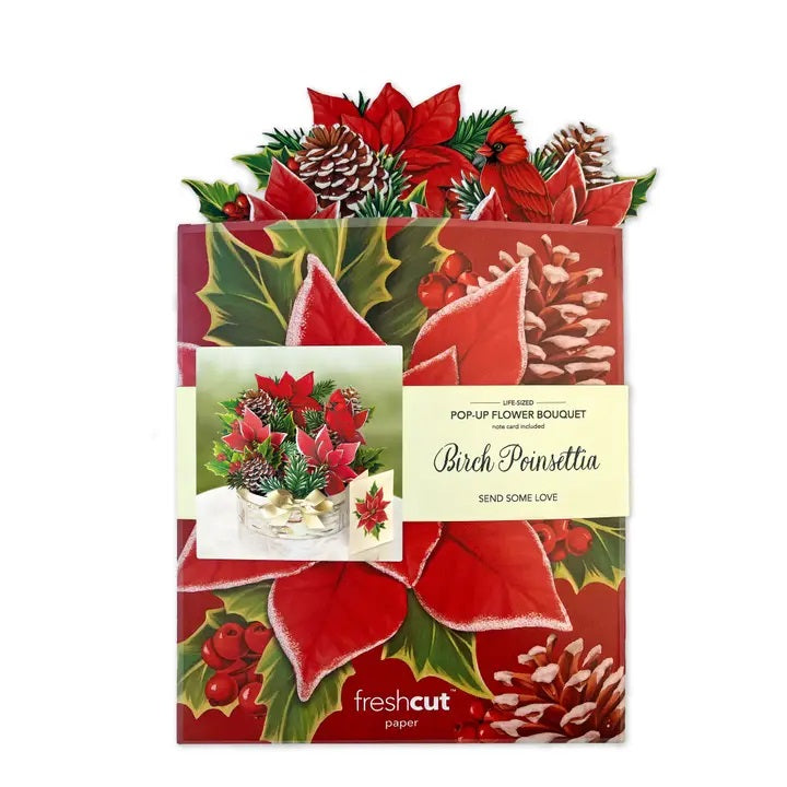 BIRCH POINSETTIA POT POP UP CHRISTMAS CARD