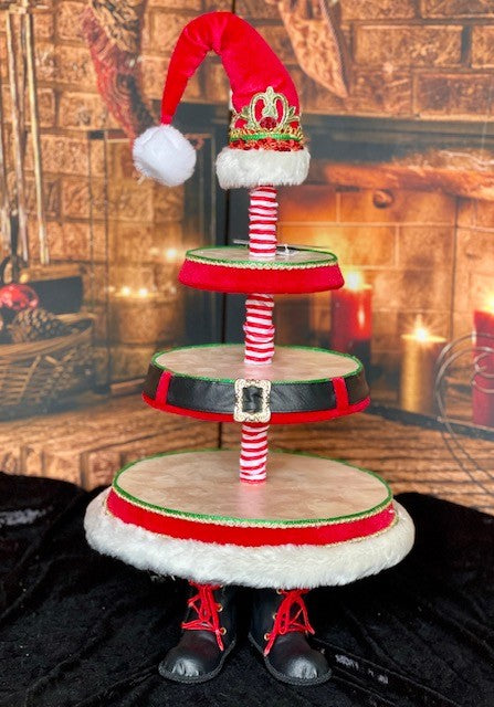 KATHERINE'S COLLECTION SANTA CLAUS IS COMING TO TOWN - 27.5" SANTA BOOT TIERED TRAY