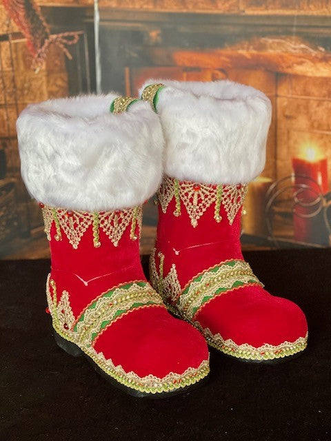 KATHERINE'S COLLECTION - 12INCH ALL THE TRIMMINGS SANTA TABLE TOP BOOTS PAIR