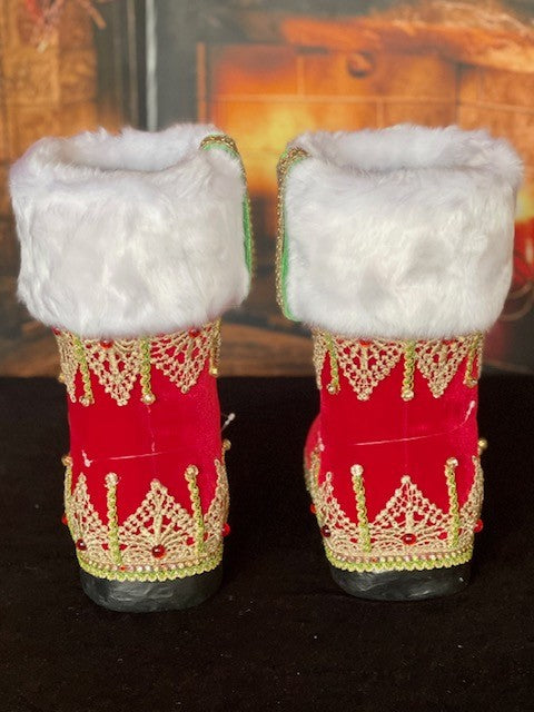 KATHERINE'S COLLECTION - 12INCH ALL THE TRIMMINGS SANTA TABLE TOP BOOTS PAIR
