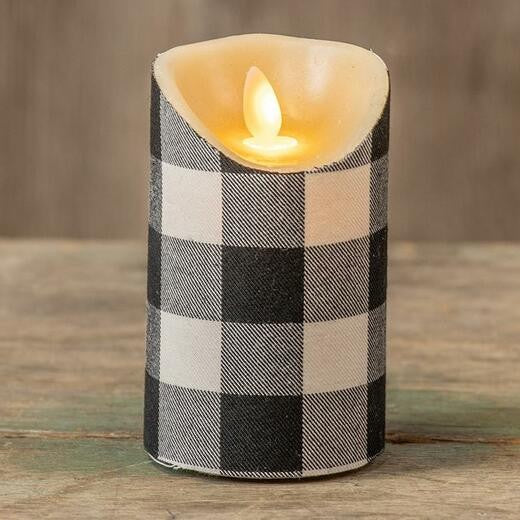 RAGON HOUSE FARMHOUSE CHECK 5 INCH FABRIC PILLAR CANDLE