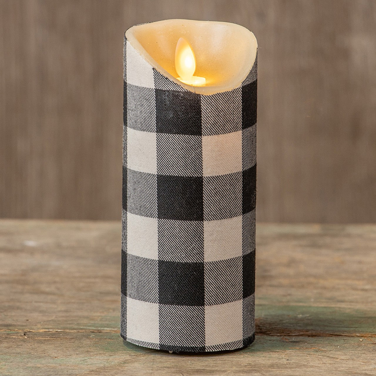 RAGON HOUSE FARMHOUSE CHECK 7 INCH FABRIC PILLAR CANDLE