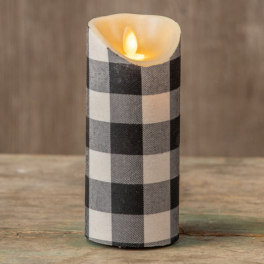 RAGON HOUSE FARMHOUSE CHECK 7 INCH FABRIC PILLAR CANDLE