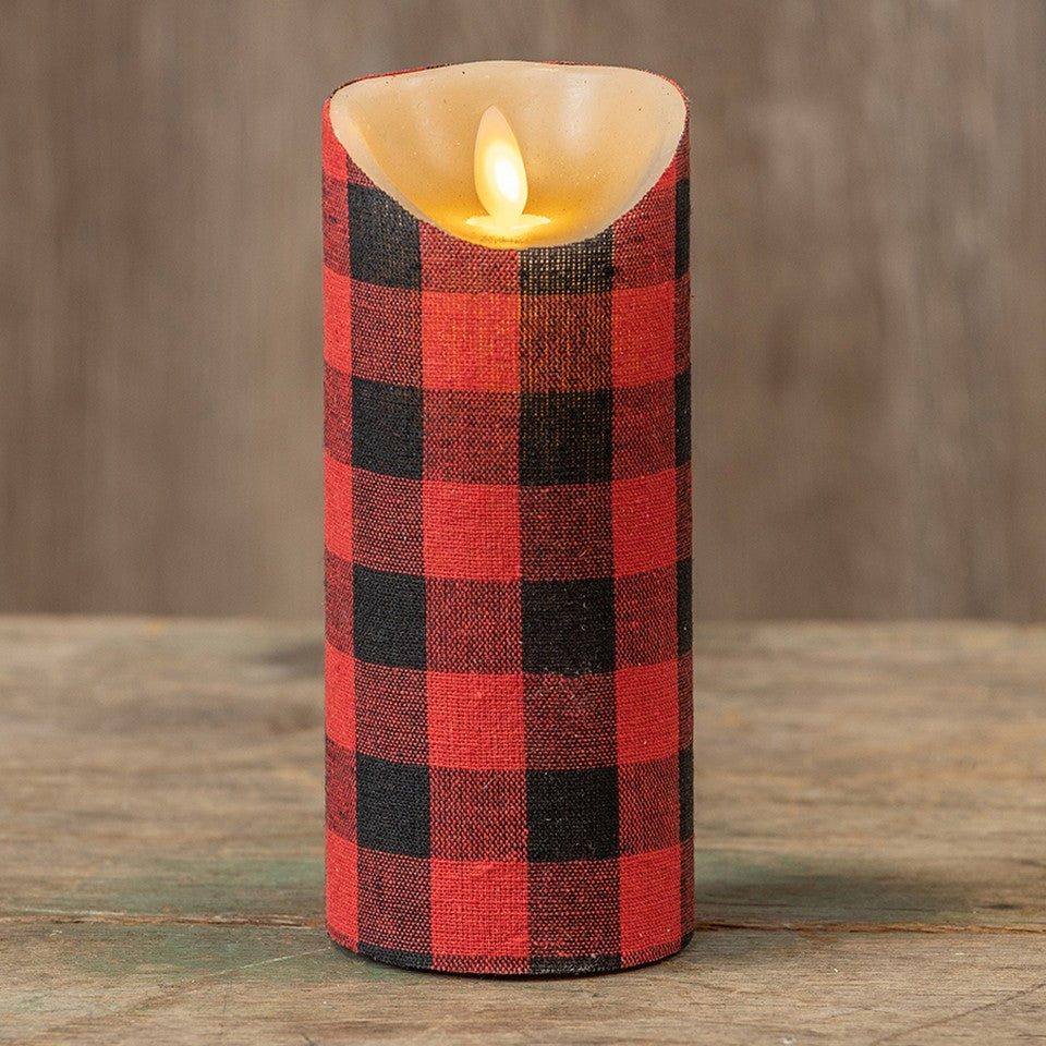 RAGON HOUSE BUFFALO CHECK FABRIC 7 INCH PILLAR CANDLE