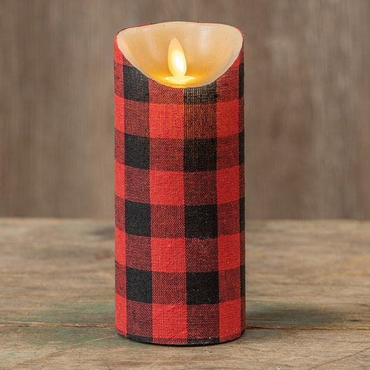 RAGON HOUSE BUFFALO CHECK FABRIC 7 INCH PILLAR CANDLE
