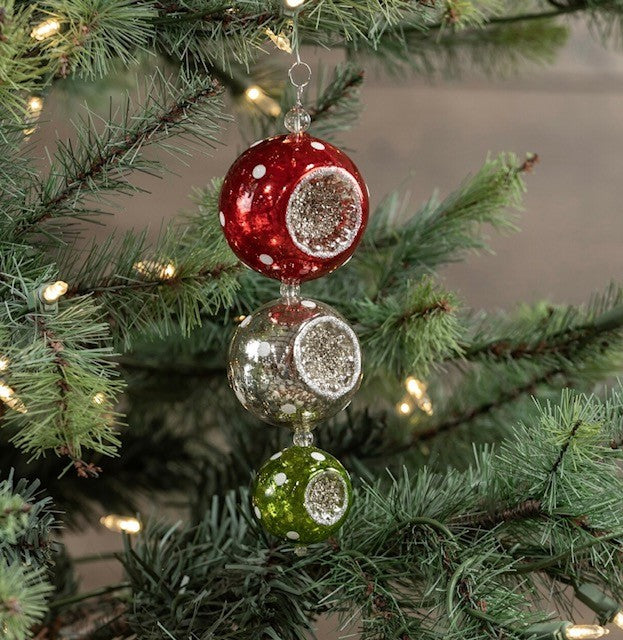 THREE BALL DROP MERCURY GLASS ORNAMENT