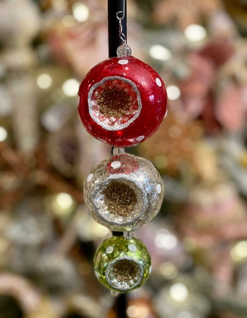 THREE BALL DROP MERCURY GLASS ORNAMENT