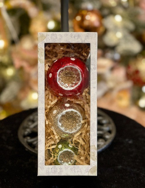 THREE BALL DROP MERCURY GLASS ORNAMENT