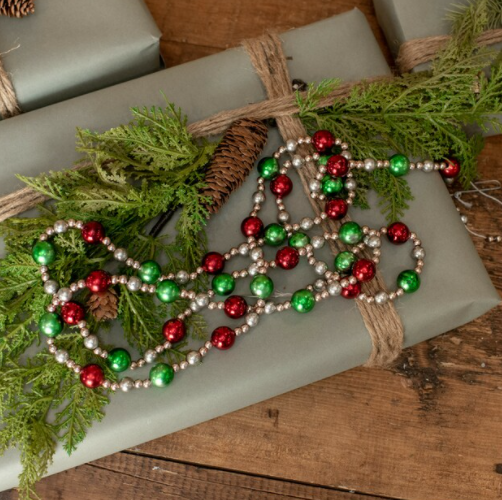RAGON HOUSE MULTI SIZE RED/GREEN & SILVER BEAD GARLAND