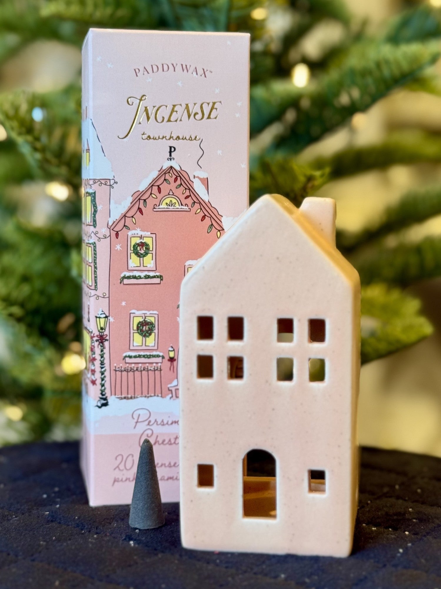 PADDYWAX - CERAMIC PINK HOUSE WITH 20 INCENSE CONES - PERSIMMON CHESTNUT IN0019AU