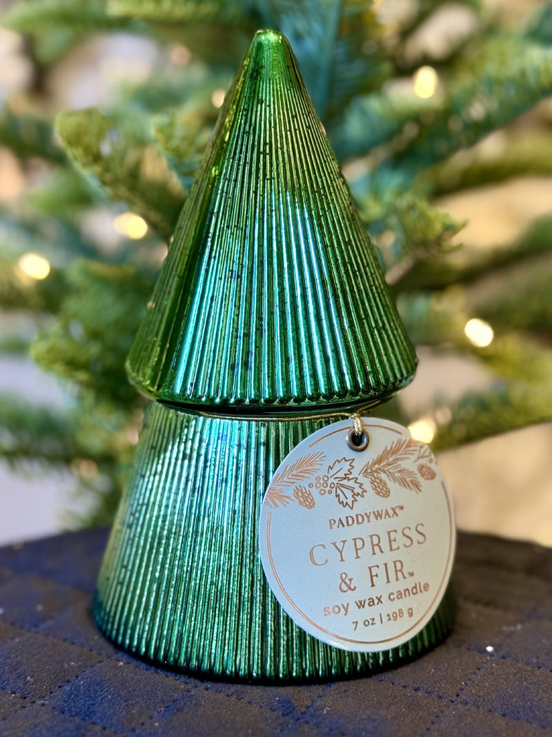 PADDYWAX - GREEN MERCURY GLASS STACKED TREE CANDLE CFST0702AU