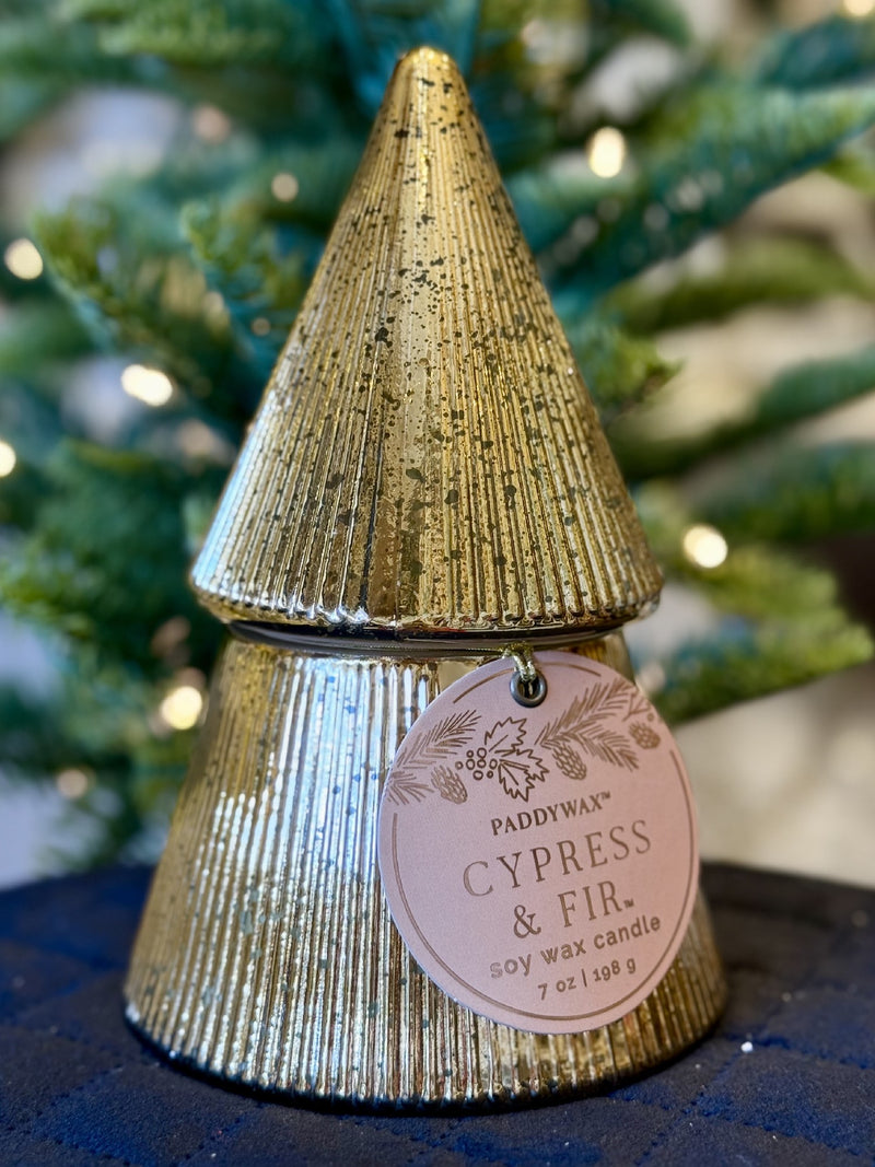 PADDYWAX GOLD STACKED TREE CANDLE - CYPRESS & FIR SCENT CFST0704AU