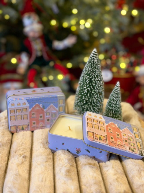 CHRISTMAS VILLAGE PRINTED TIN CANDLE CT0516AU