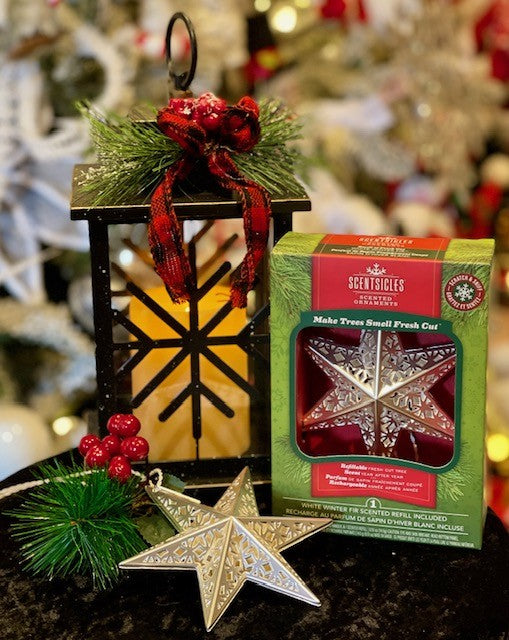 SCENTSICLES WHITE WINTER FIR SCENTED SILVER STAR ORNAMENT