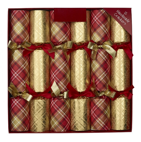 TARTAN & GOLD BOX OF 6 CHRISTMAS CRACKERS 24639RR