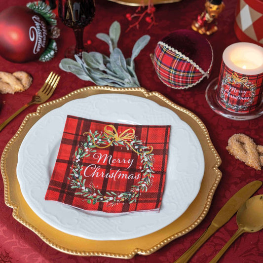 CHRISTMAS PLAID RED LUNCHEON NAPKINS 33315565
