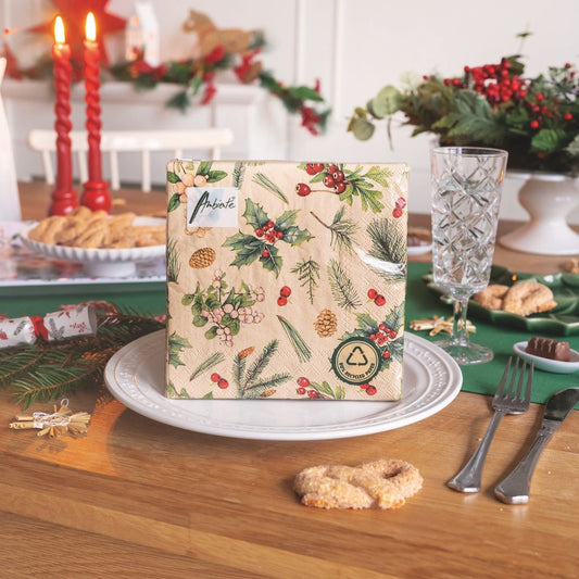 WINTER GREENERY NATURAL 20 PACK LUNCHEON NAPKINS 33316496