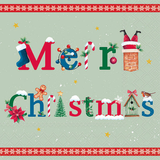 MERRY MESSAGE SAGE GREEN 20 PACK LUNCHEON NAPKINS 33320208