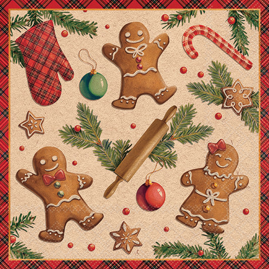 GINGRBREAD COOKIES NATURAL 20 PACK LUNCHEON NAPKINS 33318881