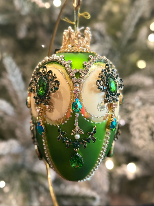 MARK ROBERTS - Green & Gold Faberge Jewel Egg Ornament 36-61472