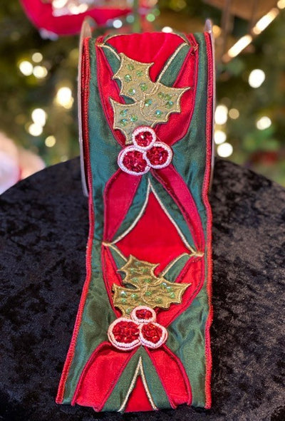 KATHERINE'S COLLECTION RED/GREEN HOLLY RIBBON 30-830119
