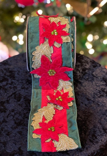 KATHERINE'S COLLECTION GREEN SILK & POINSETTIA RIBBON 30-830129