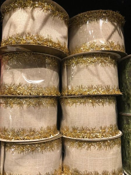 BURLAP WITH VINTAGE GLITTER EDGE RIBBON 268875