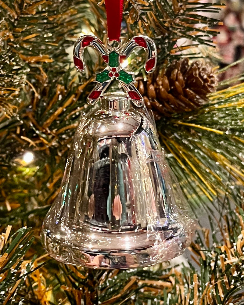 SILVER PLATED BELL WITH CANDY CANE IN GIFT BOX WP4065