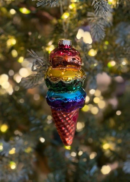 RAINBOW ICECREAM CONE GLASS ORNAMENT RB003-26