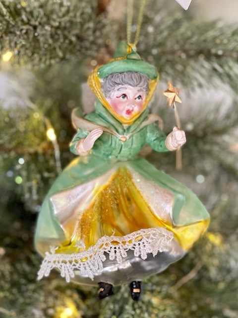FAIRY GODMOTHER GREEN GLASS ORNAMENT X2031