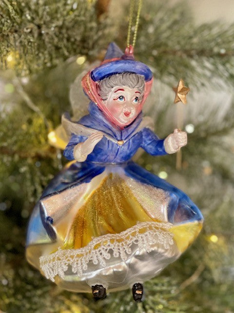 FAIRY GODMOTHER BLUE GLASS ORNAMENT X2033