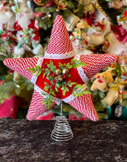RED/WHITE STRIPES STAR TREE TOPPER X1801